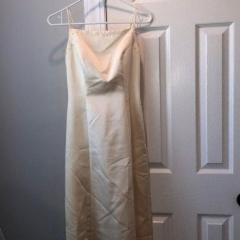 Michaelangelo Floral Trim Button Back Spaghetti Strap Formal Gown